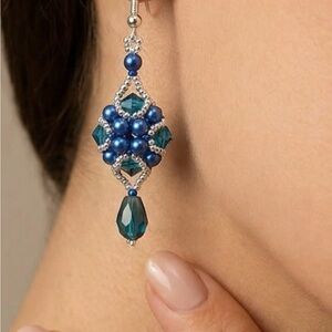 Chic Blue and Silver Beaded Earrings